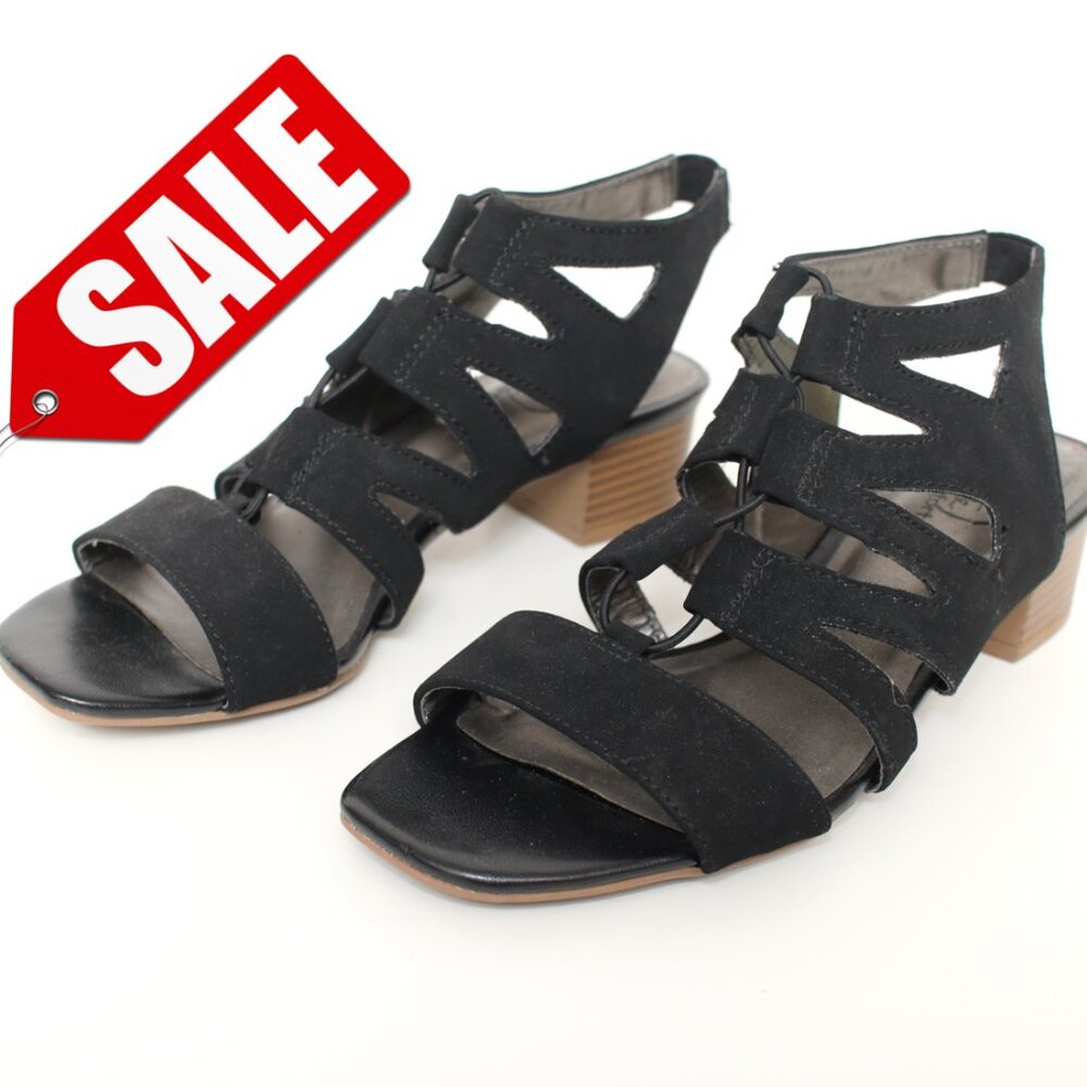 LifeStride Black Faux Suede Slingback Heeled Sandals 7